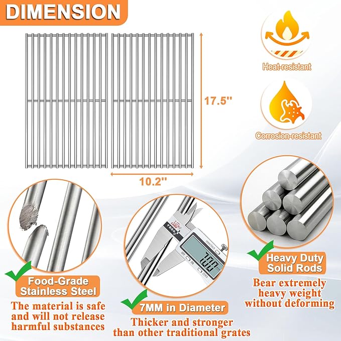 Grill Parts for Weber Spirit 2 Parts GS4 Spirit II & I E210 S210 E220 S220, GS4 Replacement for Weber Spirit 2 Stainless Steel Grates 7637 64815, Flavorizer Bars 7635 67045 69796 for Weber Grill Parts