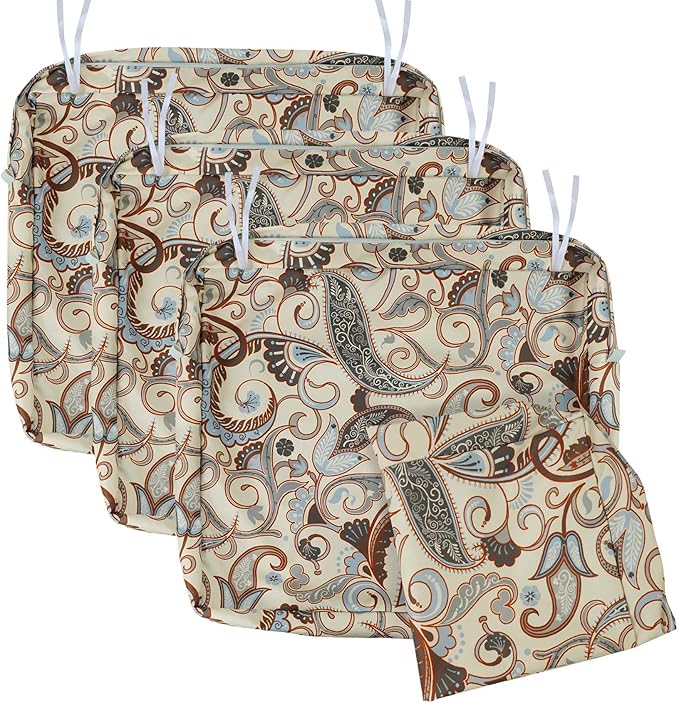 NettyPro Patio Outdoor Chair Seat Cushion Covers Set 4 Water Repellent Cushion Slipcover with Zipper and Tie, Replacement Cover Only, 22 x 20 x 4 Inch