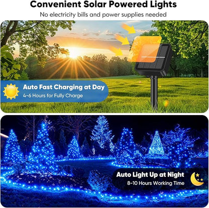 Solar String Lights for Outside, 2-Pack Total 92FT 240 LED Solar Powered Fairy Lights IP65 Waterproof, Outdoor String Light for Patio, Yard, Tree, Balcony, Garden Decorations, Blue