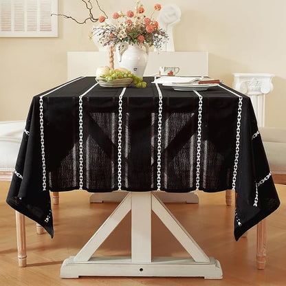 Chassic 60 x 104 inches Farmhouse Style Linen tablecloths, Wrinkle Resistant Washable Dining Room Table Cloths for 6 Foot Rectangle Tables - Hemstitch Black