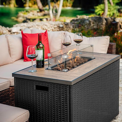 Nestl 43 Inch Fire Pit for Outdoor - 50,000 BTU Outdoor Propane Fire Pit Table with Lid, Rain Cover & Lava Rocks - Patio Fire Pit Table with Tempered Glass for Backyard Gatherings - Grey