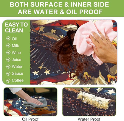ANNA QUEEN Patriotic American Eagle 6FT Picnic Table Cover with Bench Covers Set of 3 with Drawstring Bag, USA Flag Eagle 72"x30" Waterproof Picnic Tablecloth & Bench Covers for Outdoor BBQ