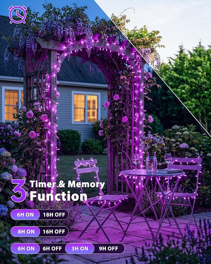 33FT 100 LED Purple Halloween Christmas Fairy Twinkle String Lights | Remote Control, 13 Modes with Memory, 4 Dimmable Brightness, 4 speed levels, Connectable, IP65 Waterproof, Transparent Wire