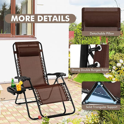 Giantex 2 PCS Zero Gravity Chair, Outdoor Chaise Lounge with Cup Holder, Patio Folding Chairs Recliner for Yard Pool Lawn Balcony