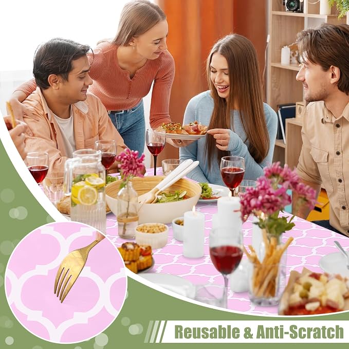Smiry Picnic Fitted Table Cover, 6 Foot Flannel Backed Vinyl Tablecloth | Waterproof Elastic Stretch Table Cloth, Wipeable Plastic Tablecloth for Camping, Indoor & Outdoor (Pink, 30" x 72")