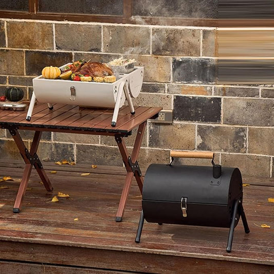 BBQ Barbecue Grill, Portable BBQ Charcoal Barbecue Grill, Barbecue Grill for Outdoor Camping Garden Picnic Trip Beach, with Handle,Black
