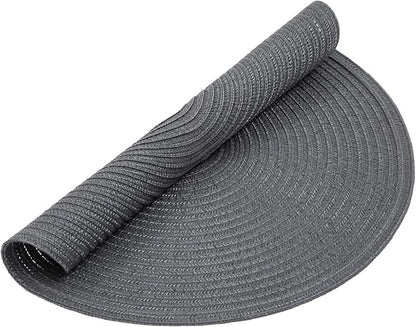 SHACOS Round Placemats Set of 6 Washable 15 inch Round Table Mats Cotton Polyester Woven Braided Place Mats for Dining Table (Charcoal Gray, 6)
