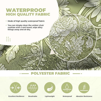 DANGHOOGY Wicker Chair Cushions, Waterproof Outdoor Loveseat Cushions for Patio Furniture, Tufted Wicker Furniture Cushions, 1 Loveseat and 2 U-Shaped Cushions (Green Rose)
