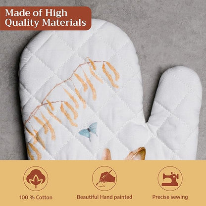 Maison d'Hermine Oven Gloves 100% Cotton Oven Mitt 7" x 13" with Loop Heat Resistant BBQ Cooking Gloves Baking Grilling Kitchen Hotel Home Farmhouse Spring Summer (Pack of 1, Easter Dew)