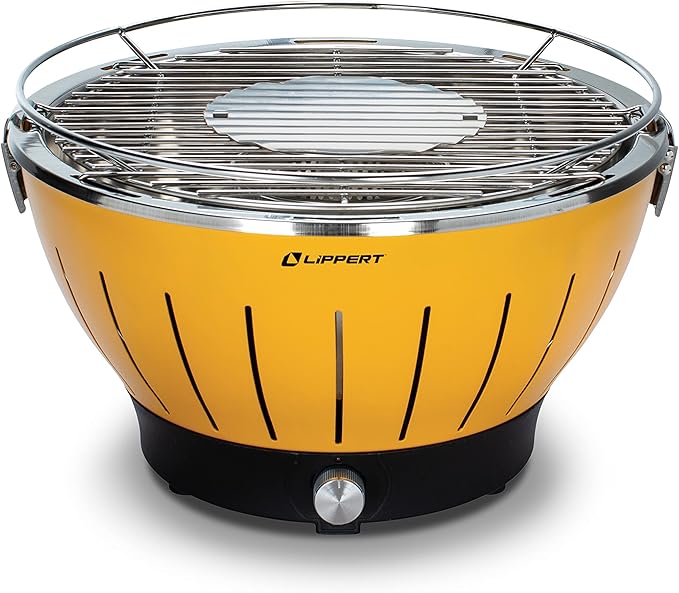 Lippert Odyssey Portable Grill - Compact and Versatile Charcoal Grill for Camping, Tailgating, and Outdoor Cooking - Lightweight and Durable Design with Large Cooking Surface - Amber