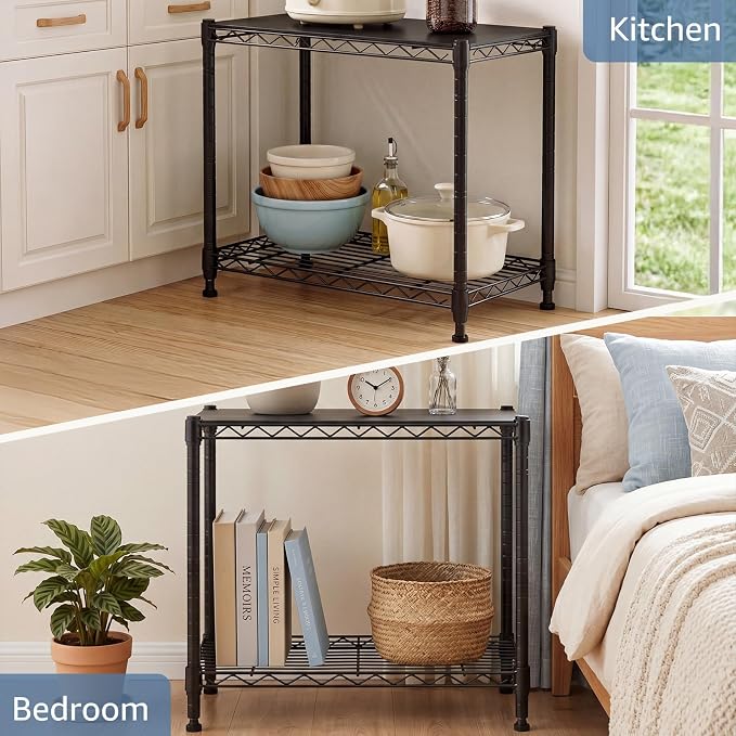 DUMOS 2-Tier Metal Storage Shelves, Wire Shelving, Storage Rack, 23.3" W | Heavy Duty Steel Shelves, Wire Adjustable Standing, Kitchen Bathroom Garage Pantry Organizers, 22.3"H