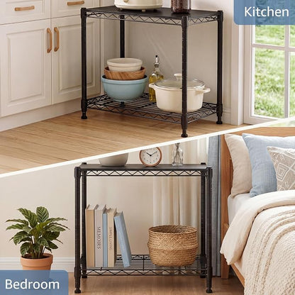 DUMOS 2-Tier Metal Storage Shelves, Wire Shelving, Storage Rack, 23.3" W | Heavy Duty Steel Shelves, Wire Adjustable Standing, Kitchen Bathroom Garage Pantry Organizers, 22.3"H