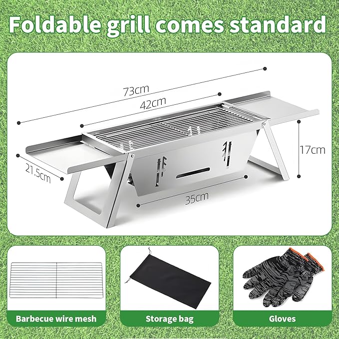 Small Barbecue Grill Outdoor Stainless Steel Grill Charcoal BBQ Grill Convenient Folding for Home Indoor
