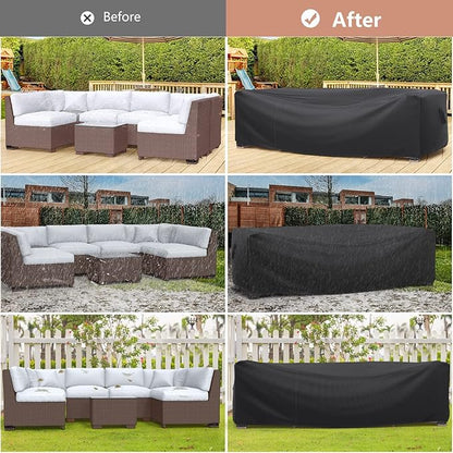 Patio Furniture Set Cover Waterproof, Mrrihand Outdoor Sectional Sofa Set Cover Heavy Duty 600D Table and Chair Set Cover 128" L×83" W×28" H
