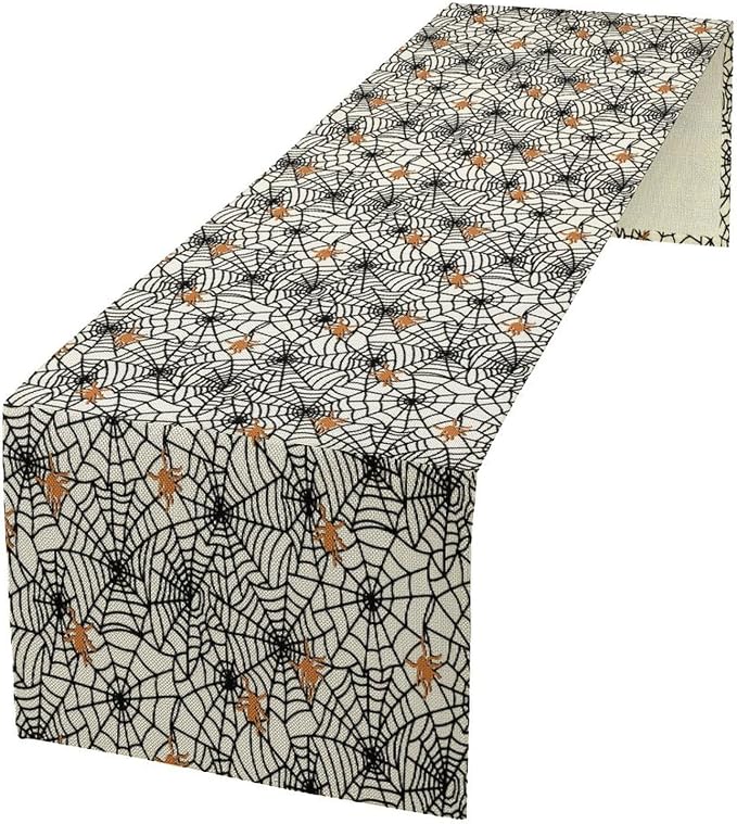 Web Spider Table Runner Classic Halloween Tabletop Decoration Fall Seasonal Kitchen Dinning Decor for Holiday Home Party Indoor Outdoor 13x108 Inch