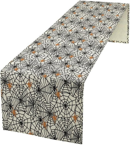 Web Spider Table Runner Classic Halloween Tabletop Decoration Fall Seasonal Kitchen Dinning Decor for Holiday Home Party Indoor Outdoor 13x108 Inch