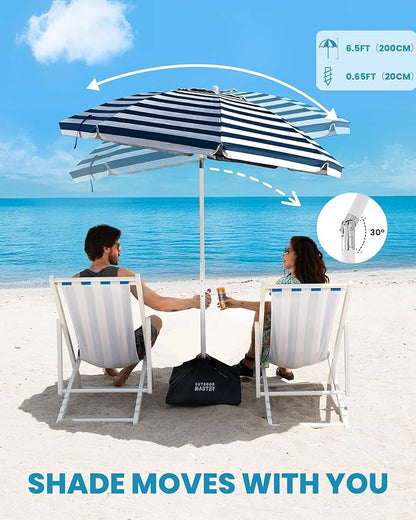 OutdoorMaster 7.2ft Beach Umbrellas for Sand with Sandbag & Anchor | 7.2ft Adjustable Umbrella for Beach, Wind Resistant, Portable UPF50+ Sunshade with Carry Bag for Patio