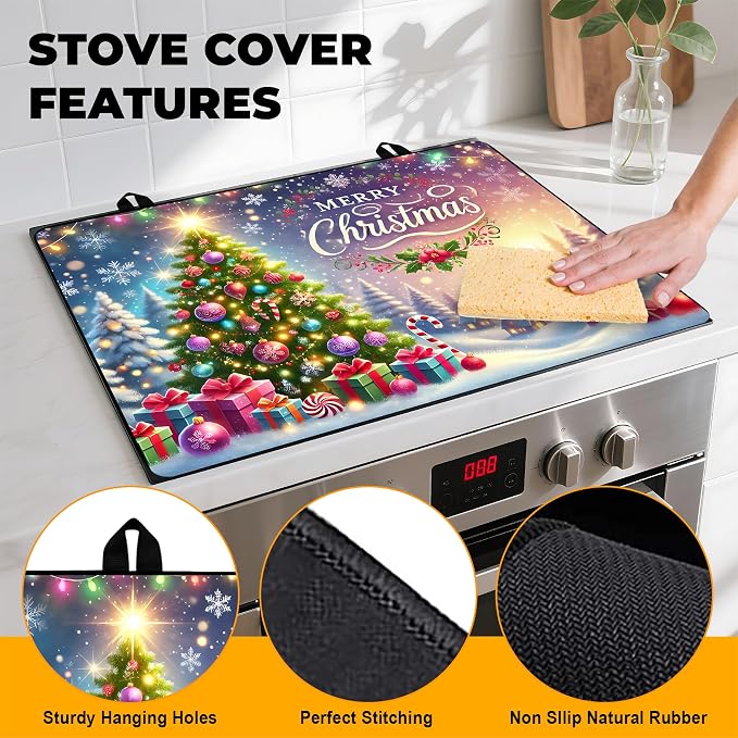 Christmas Stove Top Cover Snowman Stove Top Cover for Home Decoration Kitchen Pad Non-Stick Washable Cooktop Covers Countertop Protector Keep Stove Clean 28"x20" (Tree)