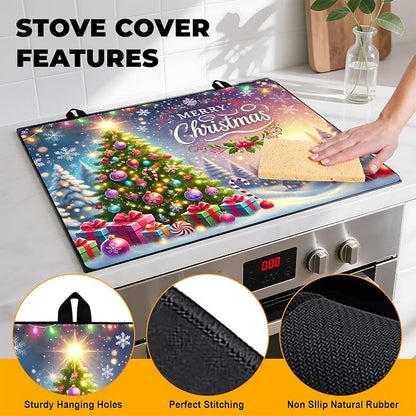Christmas Stove Top Cover Snowman Stove Top Cover for Home Decoration Kitchen Pad Non-Stick Washable Cooktop Covers Countertop Protector Keep Stove Clean 28"x20" (Tree)