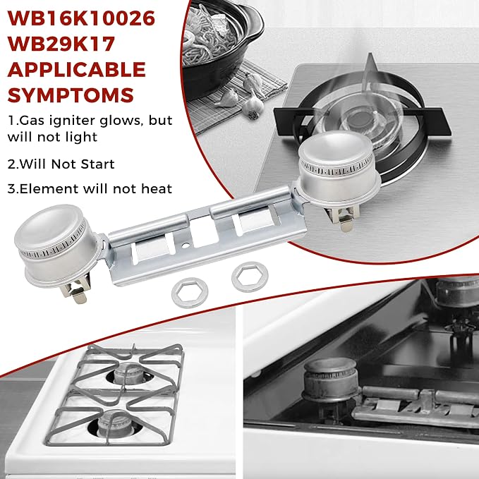 Double Burner Assembly WB16K10026 WB29K17 Double Stove Top Double Surface Burner Kit Replacement Compatible with General Electric Hot.point Gas Stove Range Assembly(2pack) by AMI PARTS | Double Stove Top, Double Surface Burner Kit Replacement, Compatib...