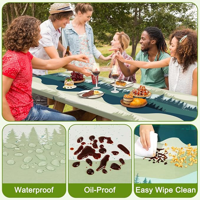 Picnic Table and Bench Cover Set, Waterproof Fitted Elastic Cloth | Portable Camping Essentials With Built-In Storage Pocket And Waterproof Fabric For Outdoor RV Or Picnic Table Use