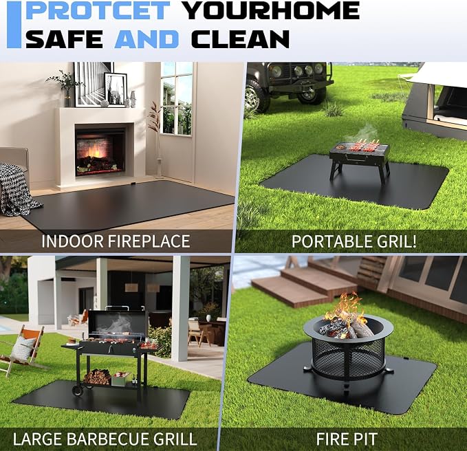 65 x 48 Grill Mat for Outdoor Grill, 20 mil Fire Resistant BBQ Pad | 20 mil fiberglass under grill mat with silicone fire coating; helps protect decks and patios from grease, sparks & BBQ mess.