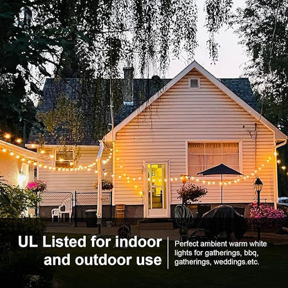 Banord 51FT Outdoor Shatterproof LED String Lights, Waterproof 17 Hanging Sockets with 18 x Dimmable LED Bulb Garden Light String, Waterproof Vintage Patio Lights for Wedding Party