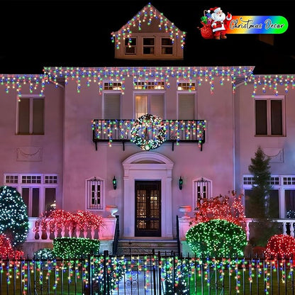 QITONG Multicolor Icicle Lights for Outside, 66ft 800 LED String Lights Indoor, Clear Wire Connectable Icicle Christmas Lights Plug in with 8 Modes