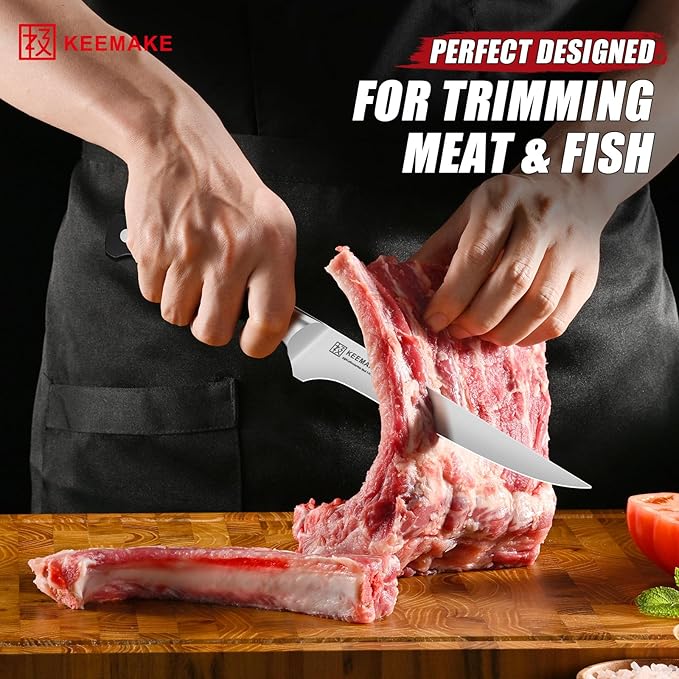 KEEMAKE Carving Knife Set with Sharpener, German High Carbon Steel, Ergonomic Full Tang Handle, Slicing & Boning Kitchen Knives for Meat Turkey BBQ and Brisket