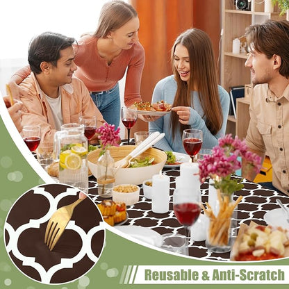 Smiry Picnic Fitted Table Cover, 4 Foot Flannel Backed Vinyl Tablecloth | Waterproof Elastic Stretch Table Cloth, Wipeable Plastic Tablecloth for Camping, Indoor & Outdoor (Coffee, 24" x 48")