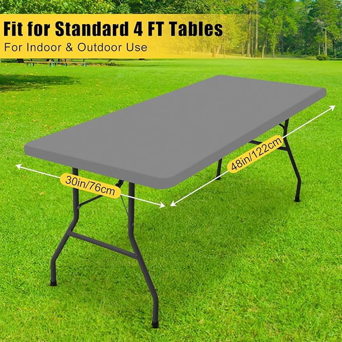Smiry Rectangle Tablecloth, Elastic Fitted Flannel Backed Vinyl Tablecloths for 4ft Folding Tables, Waterproof Wipeable Table Covers for Indoor, Outdoor, Picnic and Camping (Grey, 30"x48")