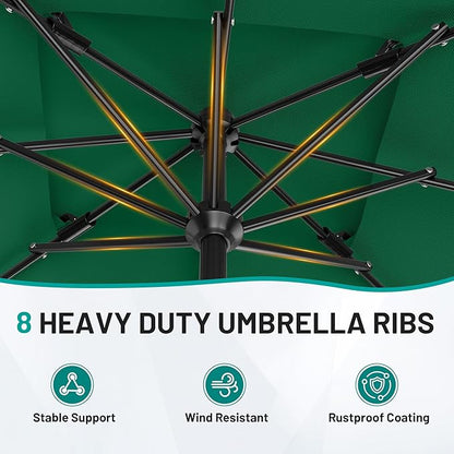 AreShark 8'x10' 2 Tiers Rectangular Patio Umbrella - Outdoor Umbrella Waterproof UV Protection, Market Table Umbrella w/Crank for Pool, Backyard, Deck(Dark Green)