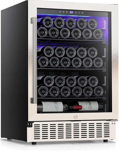 COWSAR 24 Inch Wine Cooler Refrigerator, 149 Cans Commercial Beverage Refrigerator, Tall Freestanding/Built-in Wine Fridge Drink Fridge with LED Light, Dual-Layer Digital Temp Control Glass Door