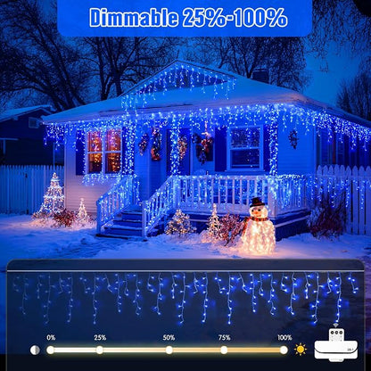 JMEXSUSS Blue Christmas Icicle Lights for Outside, 400 LED 38.8 FT | Connectable Icicle Lights Indoor Outdoor with 80 Drops, Christmas Lights with Remote Plug in for Fireplace Christmas Decor