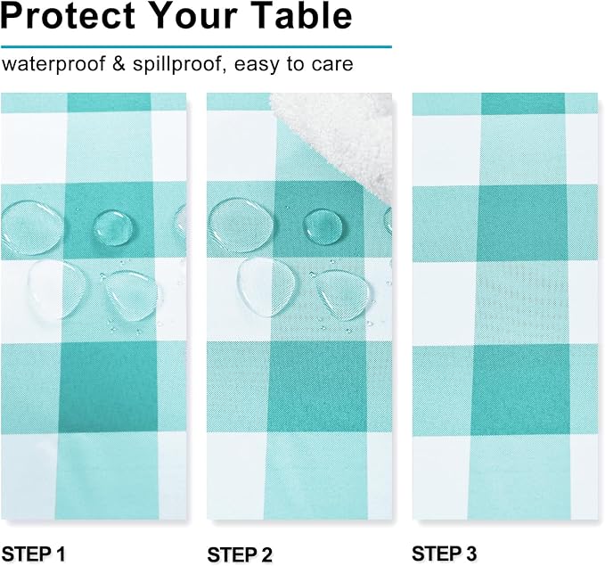 Hiasan Checkered Square Tablecloth - Stain Resistant, Waterproof and Wrinkle Resistant Washable Table Cloth for Dining Room and Outdoor Use, 54 x 54 Inch, Aqua and White Gingham Pattern