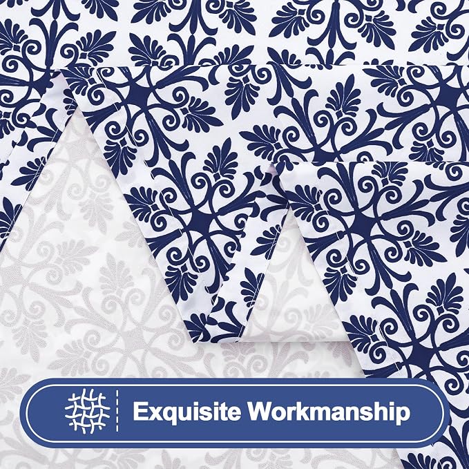 Smiry Picnic Table Cover with Bench Covers, Waterproof Elastic Fitted Tablecloth for 6 Foot Tables, Washable Polyester Tablecloths for Camping, Indoor & Outdoor (Indigo & White, 30x72 Inch 3-pc Set)