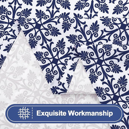 Smiry Picnic Table Cover with Bench Covers, Waterproof Elastic Fitted Tablecloth for 6 Foot Tables, Washable Polyester Tablecloths for Camping, Indoor & Outdoor (Indigo & White, 30x72 Inch 3-pc Set)
