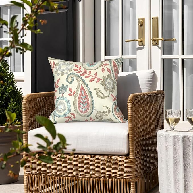 LVTXIII 2 Pack Outdoor Pillow Covers ONLY 18x18 Inch, Water-Repellent Square Decorative Cushion Covers for Patio Furniture, Garden, Sofa, Paisley Vintage