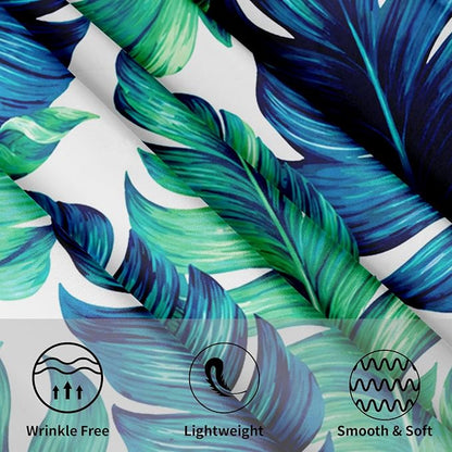 Sweetshow Tropical Tablecloth Round 60 Inches for Summer Green Hawaiian Palm Leaf Round Tablecloth Polyester Washable Circle Table Cover Table Cloth for Kitchen Dining Room Picnic Patio Wedding Party