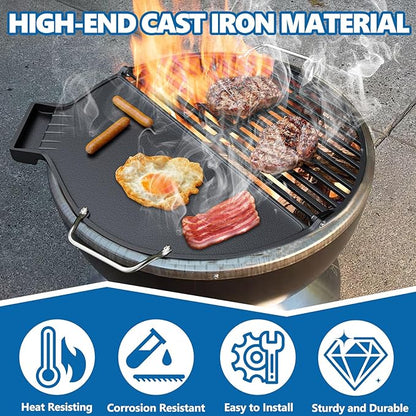 SafBbcue Cast Iron Griddle & Grate for Weber 22" Kettle Charcoal Grill Accessories, Foldable Cooking Grate & Griddle for Cuisinart CHA-830 Cleanburn Fire Pit Cook Top, Outdoor Campfire BBQ Parts