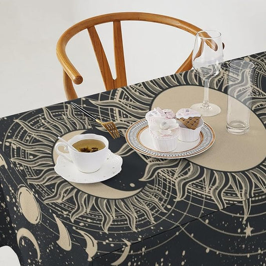 Vintage Tarot Tablecloth Boho Mystical Astrologer Zodiac Full Moon Phases Star Galaxy Space Table Cloth Water Resistant Wipeable Table Cover for Picnic Party Holiday Kitchen Dinner Table 55"x75"