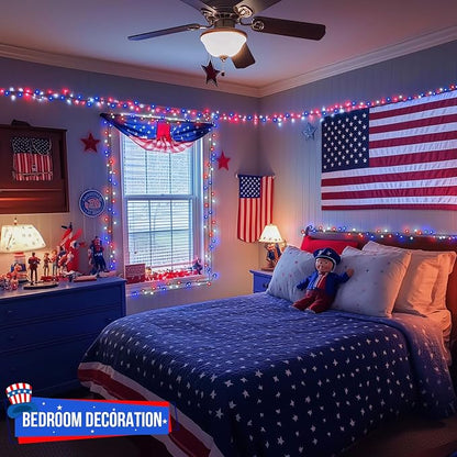 JMEXSUSS 500 LED Red White and Blue Lights 4th of July Decorations Plug in | 173ft 8 Modes 4th of July Lights Outdoor, Waterproof Patriotic String Lights for Memorial Day Independence Day Decor
