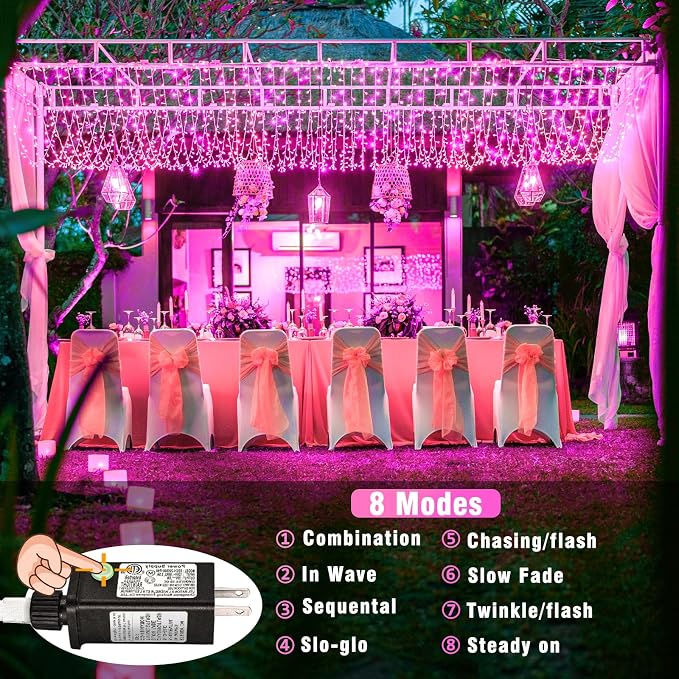 200 LED Pink String Lights Indoor Valentines Day Decorations, 66 FT Valentines Day Lights Waterproof with 8 Modes, Clear Wire Pink Fairy Lights Plug in for Valentine Day Wedding Party Bedroom Decor