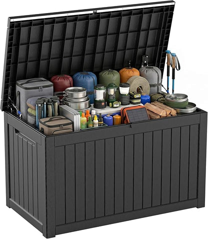 PatioZen 280 Gallon Deck Box Outdoor Storage Box, Waterproof and UV Resistant, Lockable&Resin for Patio Cushions Storage Furniture, Garden Tools, Pool Supplies(Black, 280 Gallon)