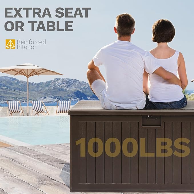 DWVO 180 Gallon Double-Wall Deck Box, XL Large Resin Outdoor Storage Box, Lockable & Waterproof, Double as Seating, 1000lbs Capacity (Brown)