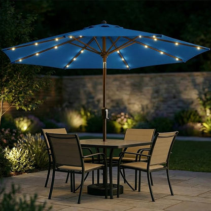 10FT Solar Patio Umbrella with Lights, Outdoor Table Market Umbrella with 32 LED Lights, 8 Sturdy Ribs, Push Button Tilt and Crank for Pool, Deck and Garden, UV-Resistant