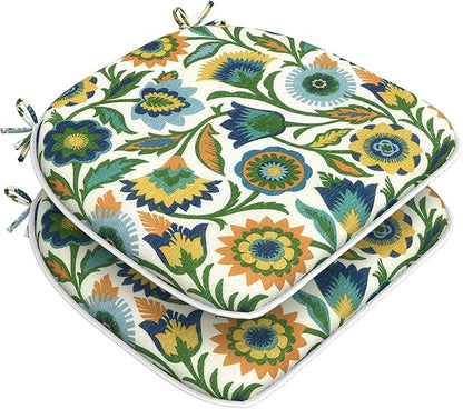 DYTXIII Set of 2 Outdoor Chair Cushions with Ties, Water Repellent Patio Chair Pads 17"x 16" for Outdoor Furniture, Round Corner Seat Cushions for Garden Yard Kitchen Fiesta Floral