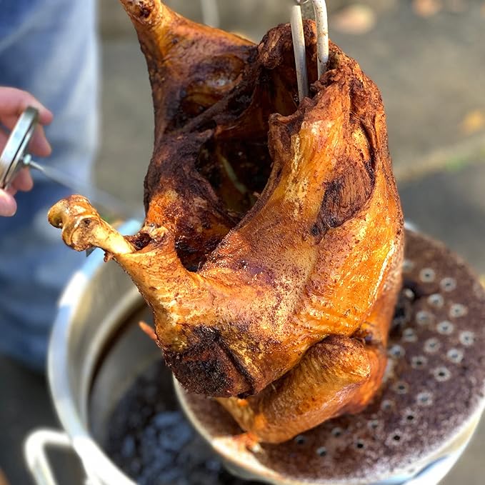 Bayou Classic 0835 Complete Poultry Rack Set Includes Perforated Aluminum Rack Lift Hook 2-oz Seasoning Injector 12-in Fry Thermometer and 3 Detachable Skewers