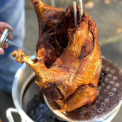 Bayou Classic 0835 Complete Poultry Rack Set Includes Perforated Aluminum Rack Lift Hook 2-oz Seasoning Injector 12-in Fry Thermometer and 3 Detachable Skewers