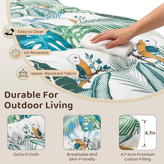Waterproof Outdoor Chaise Lounge Chair Cushion 75.1 x 22 x 4.72 Inches UV Resistant Replacement Lounge Chair Cushions for Outdoor Furniture with Ties, Thickened Cotton Patio Pool Lounge Chair Cushions